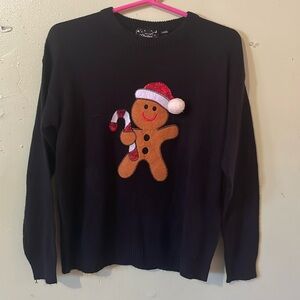 CUTE GINGERBREAD MAN BLACK SWEATER SIZE SMALL